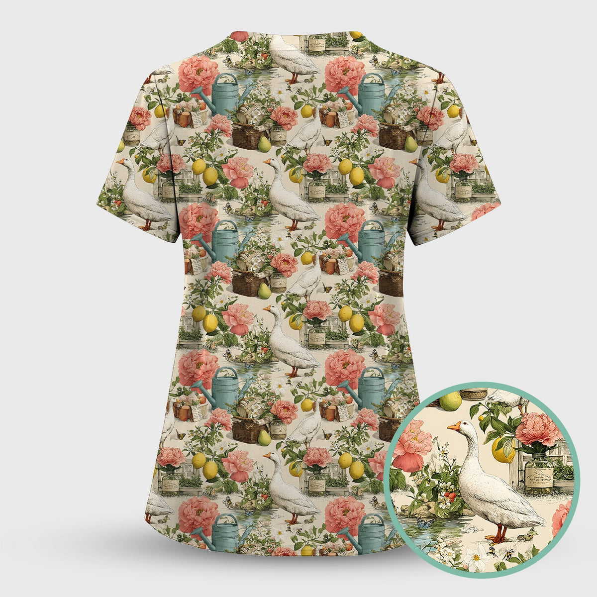 Vintage Goose Garden Floral Nurse Scrub Set