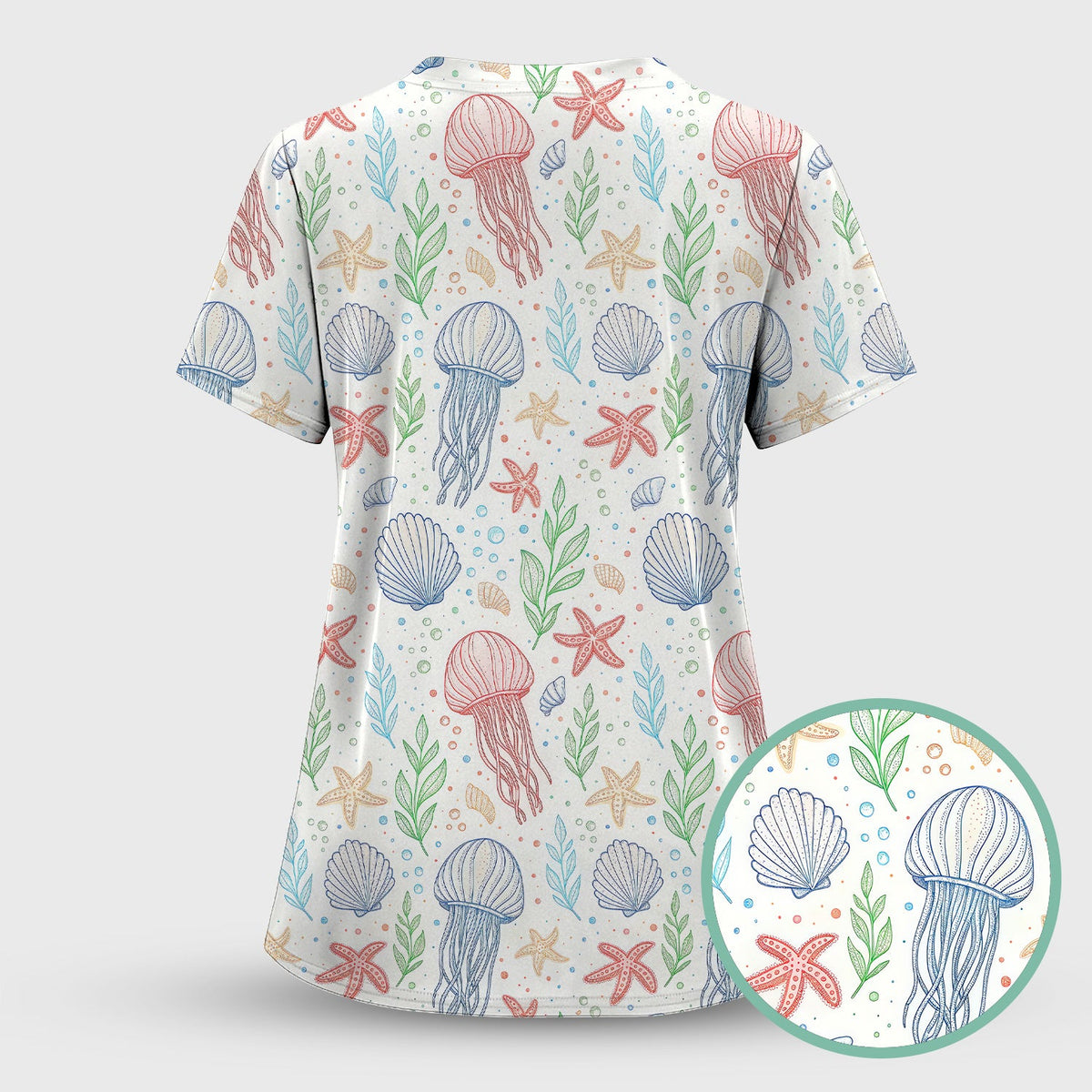 Ocean Jellyfish Starfish Seashell Nurse Scrub Set