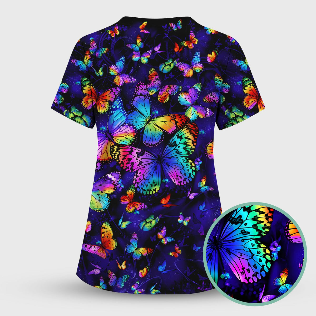 Vibrant Rainbow Butterfly Galaxy Nurse Scrub Set