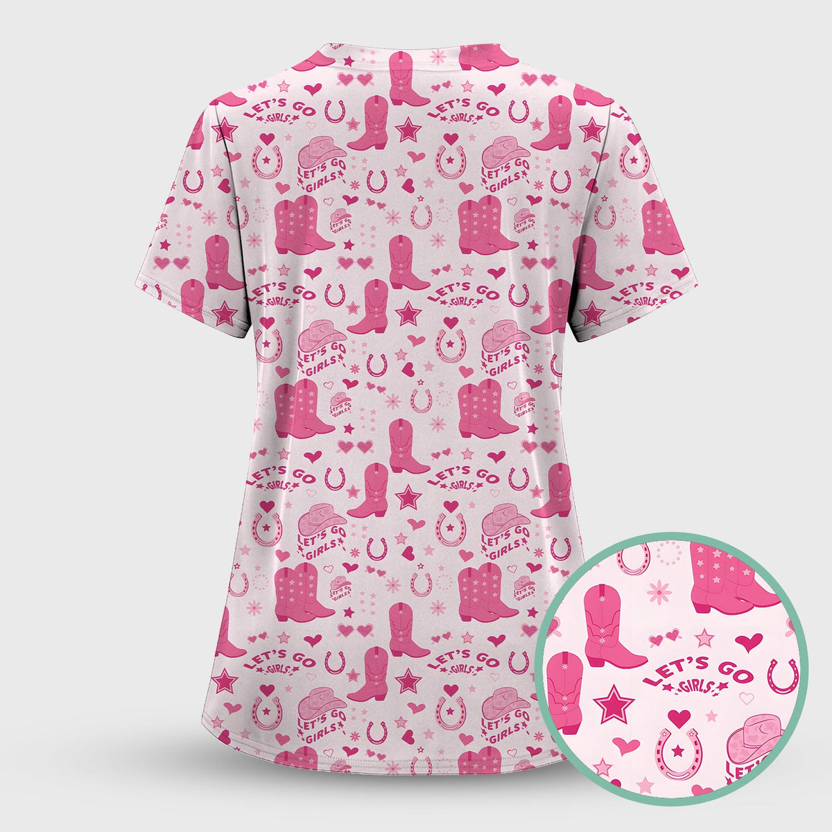 Pink Cowgirl Boots Nurse Scrub Top