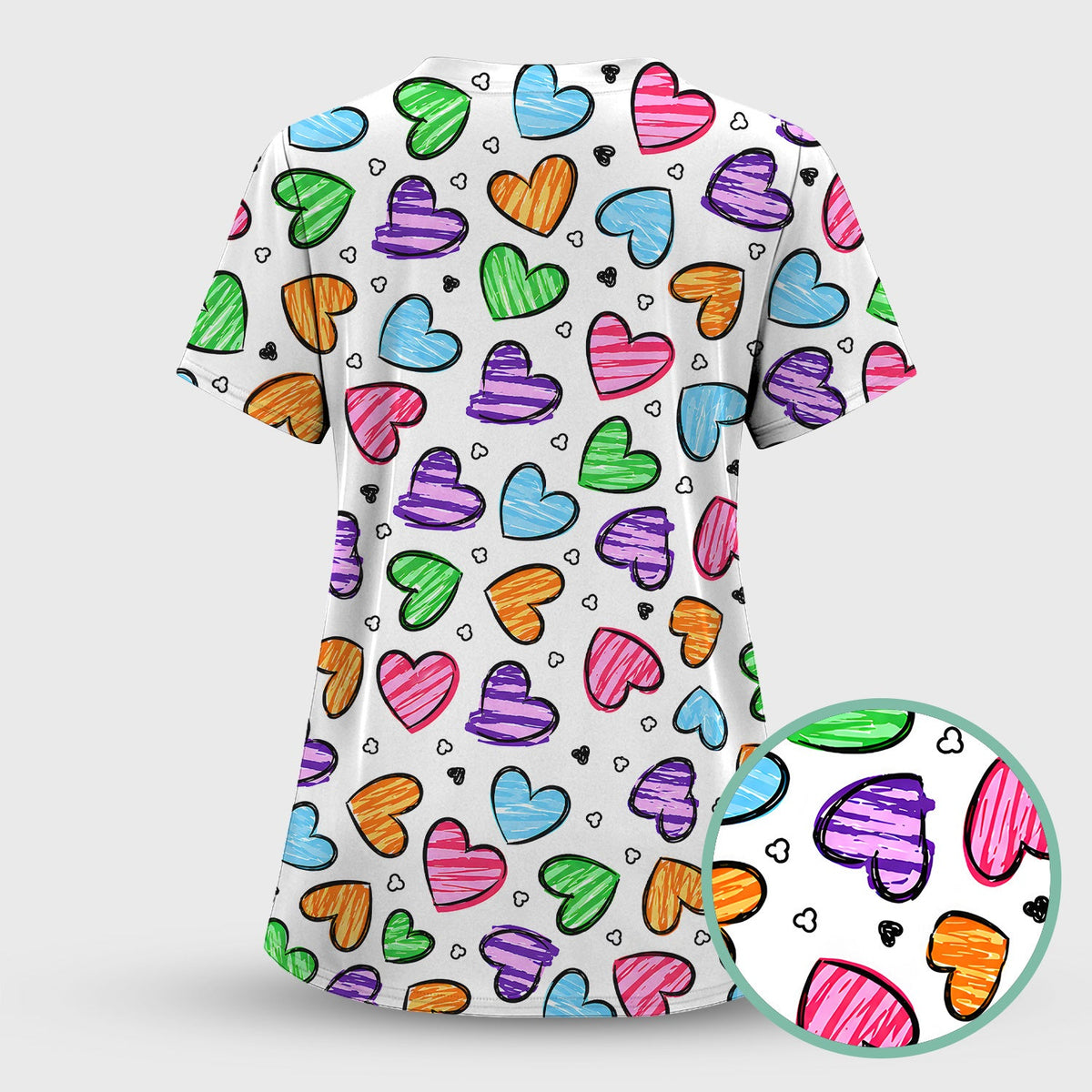 Colorful Doodle Heart Nurse Scrub Set