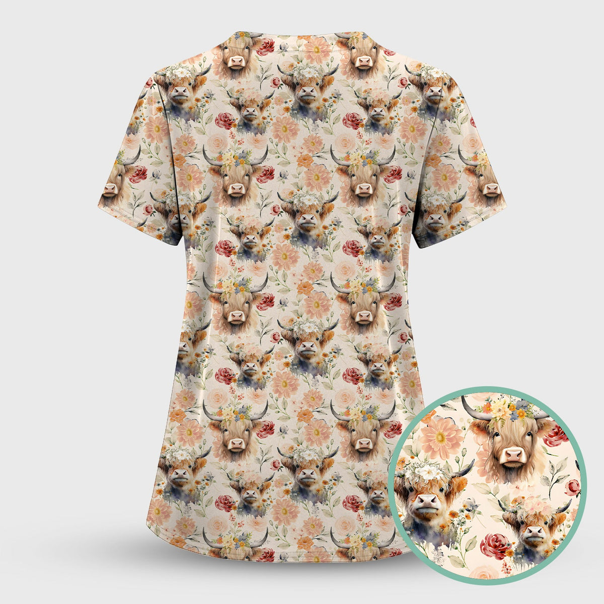 Highland Cow Floral Nurse Scrub Set