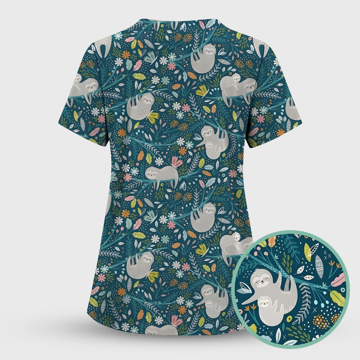 Sloth Jungle Leaf Nurse Scrub Top