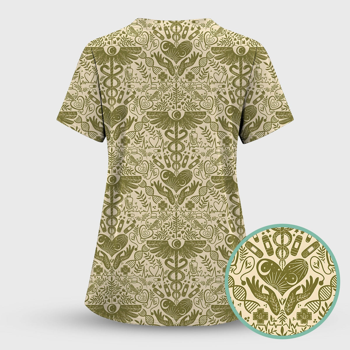 Botanical Caduceus Heart Nurse Scrub Set