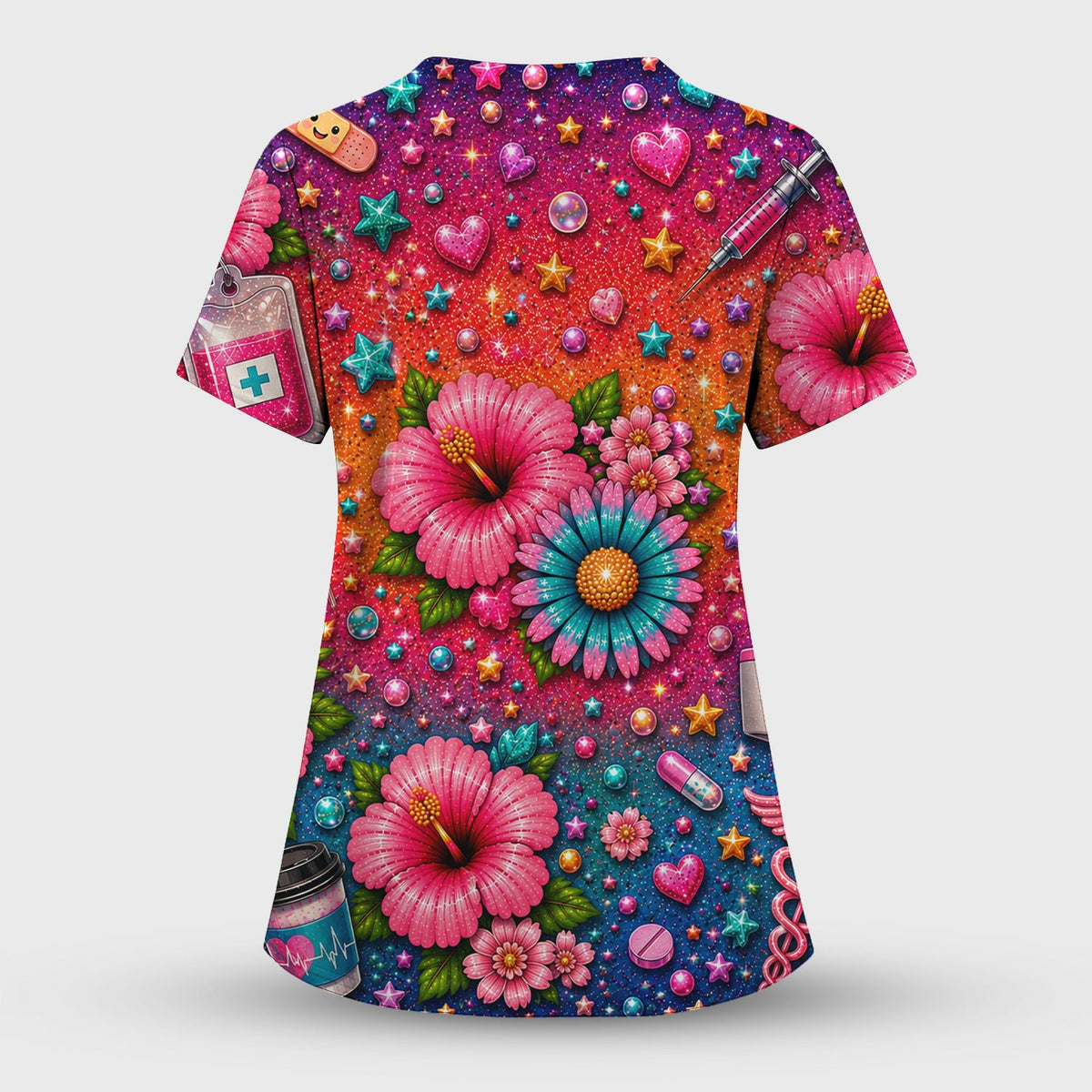 Colorful Nurse Life Heart Scrub Top