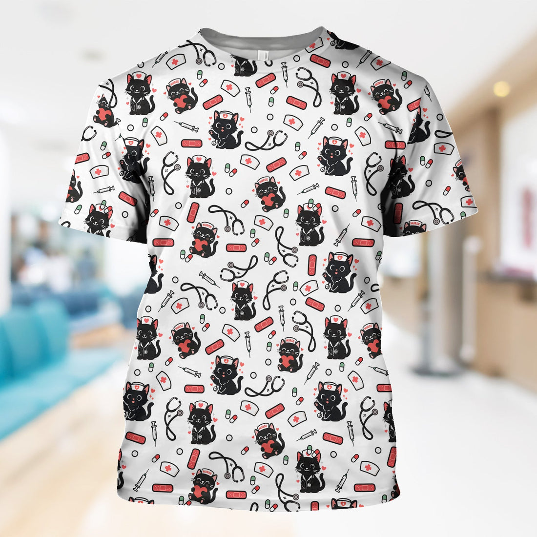 Personalized Adorable Cat Stethoscope Nurse Shirt