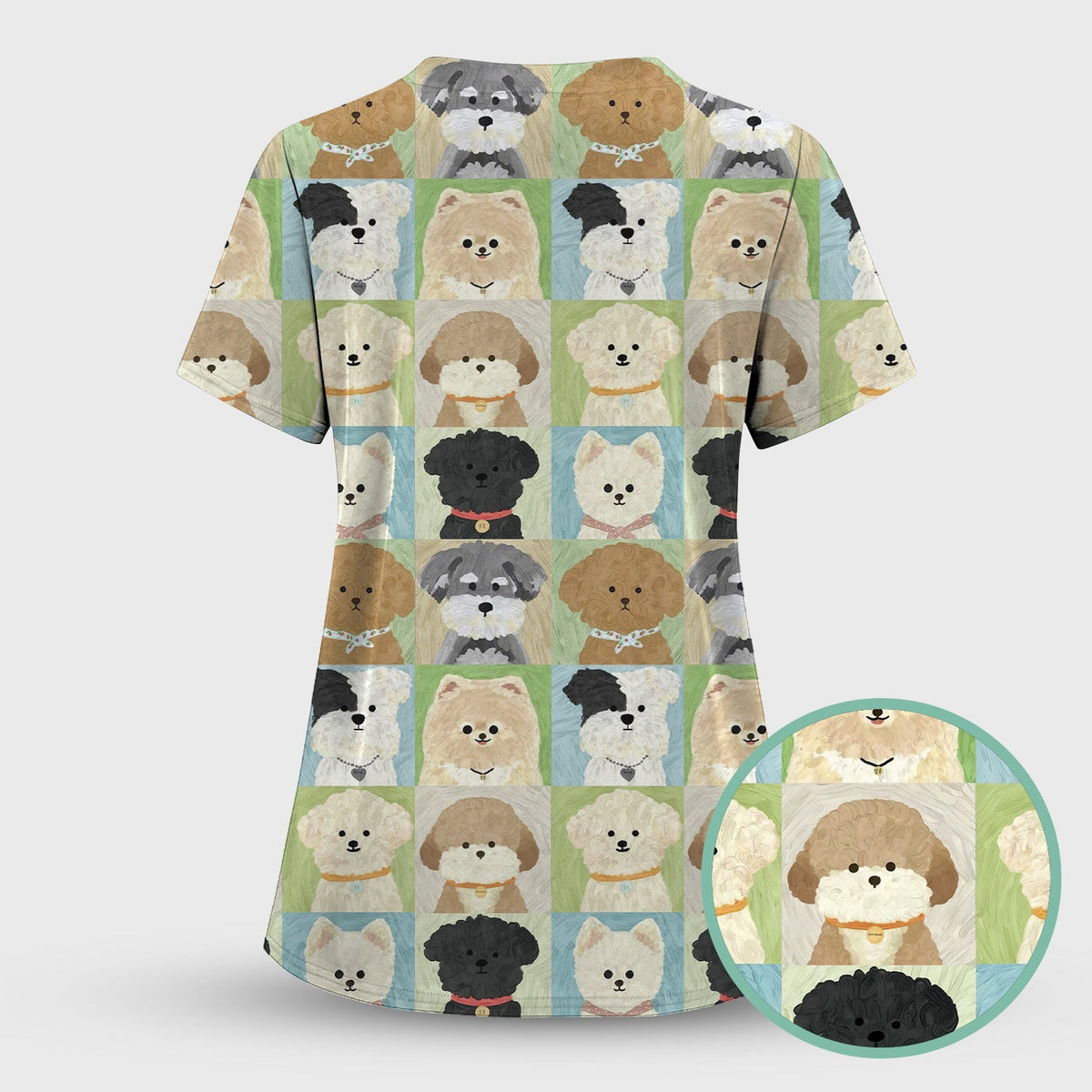 Adorable Different Dog Breeds Nurse Scrub Top
