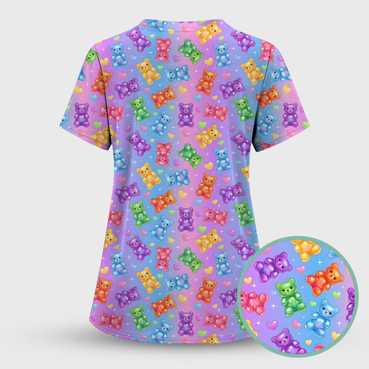 Colorful Gummy Bear Nurse Scrub Top