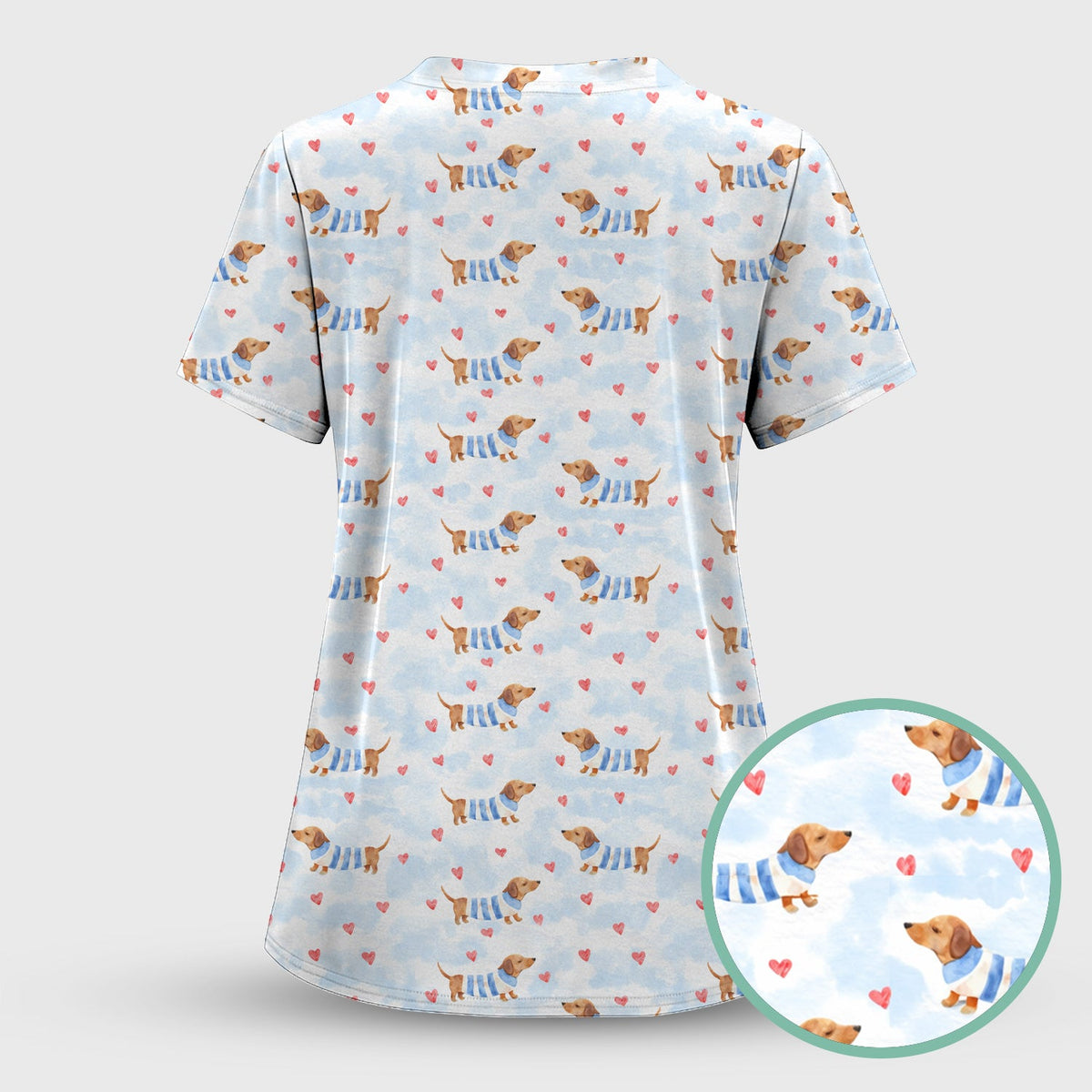 Sweet Dachshund Pink Hearts Nurse Scrub Set