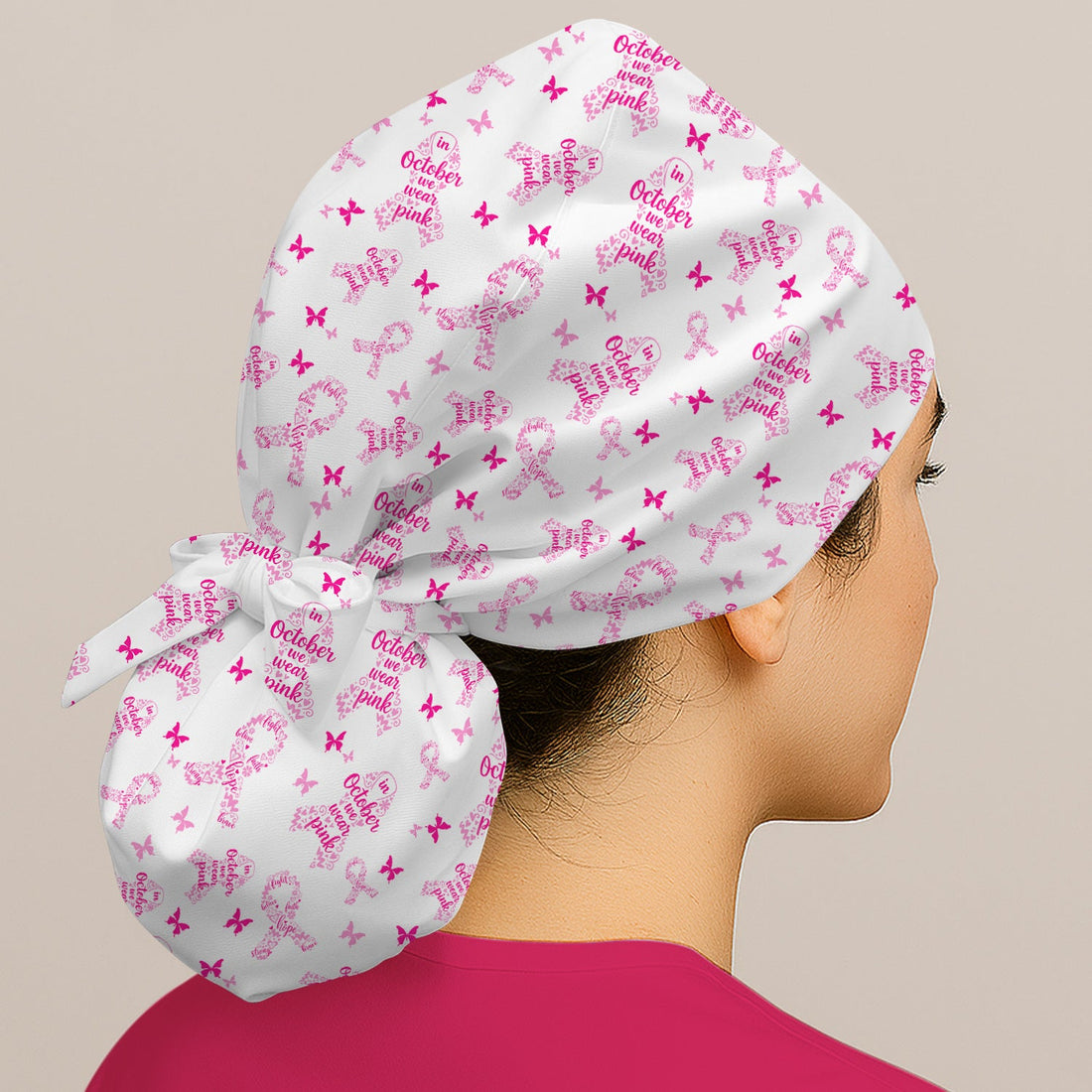 October Pink Ribbon Breast Cancer Scrub Cap