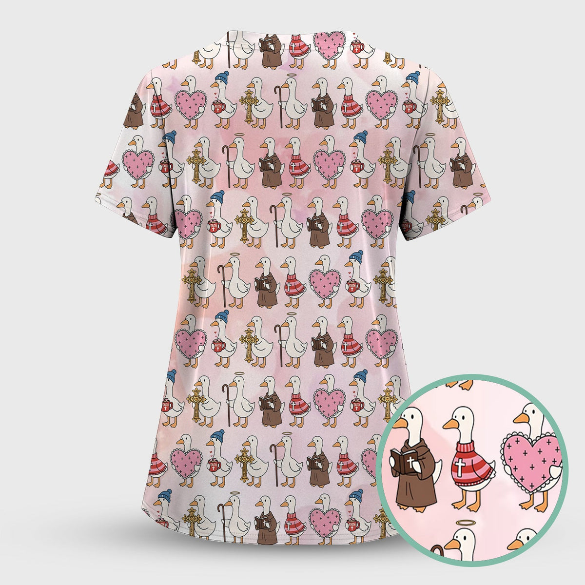 Goose Heart Illustration Nurse Scrub Top - Valentines Day Gift