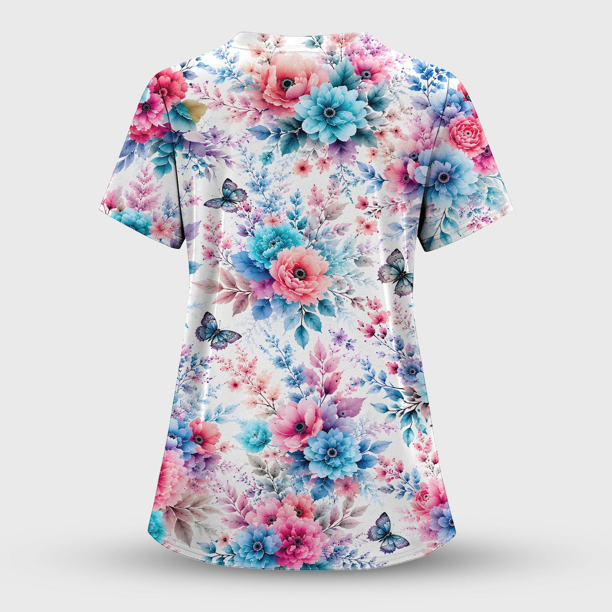 Faith Floral Butterfly Nurse Scrub Top