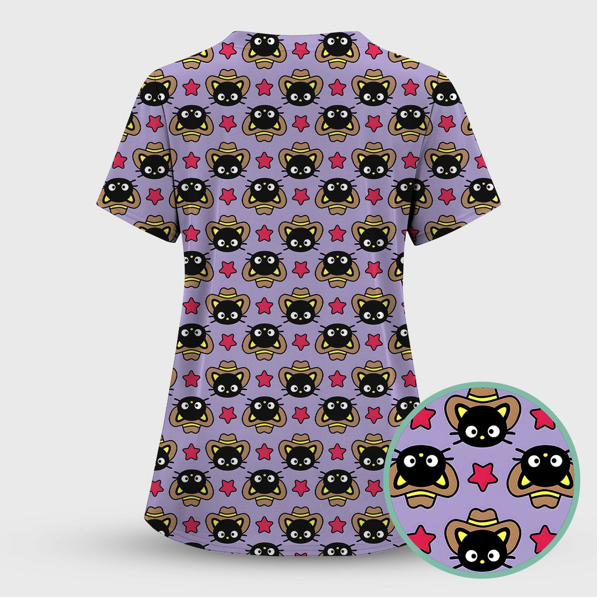 Cowboy Cat Nurse Scrub Top