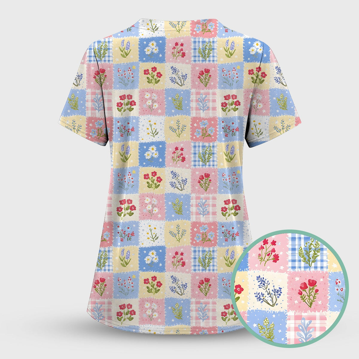 Pastel Patchwork Wildflower Garden Nurse Scrub Set