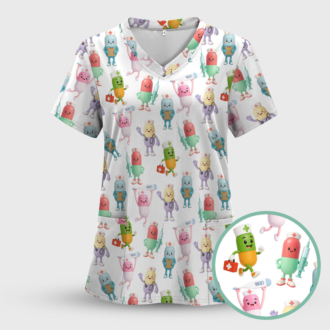 Pharmacist Pill Capsule Nurse Scrub Top