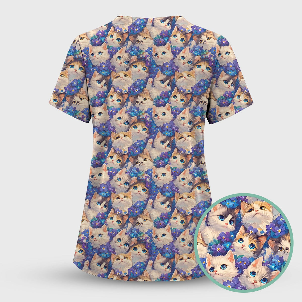 Cute Blue Eyed Kitten Nurse Scrub Set
