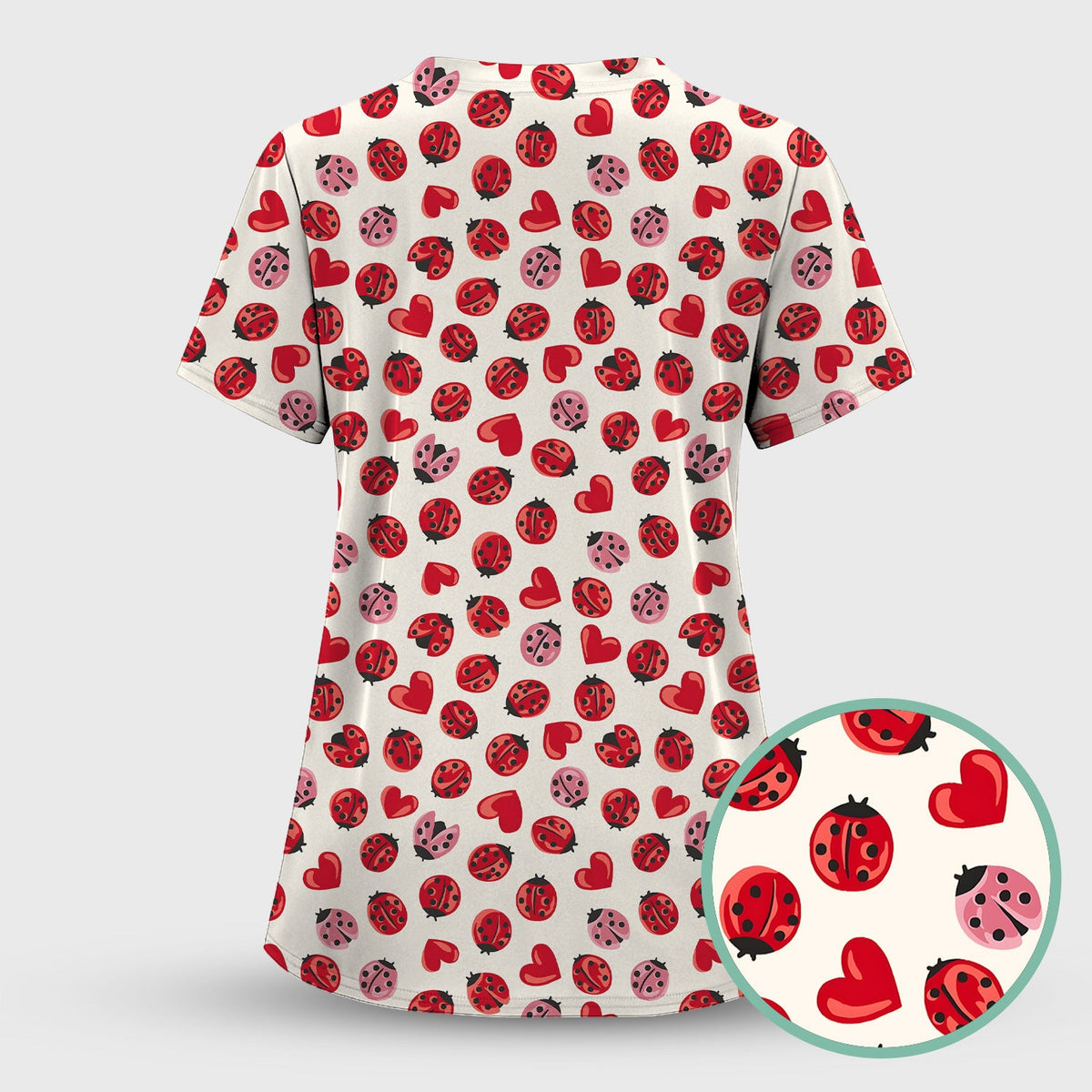Ladybug Red Heart Nurse Scrub Top