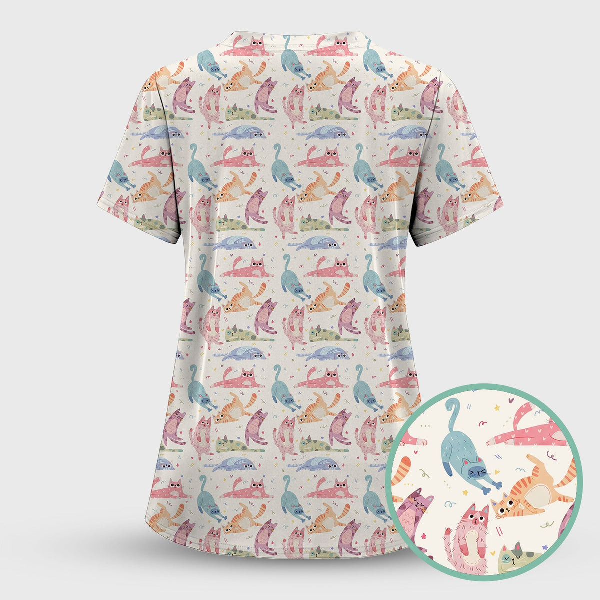 Pastel Cat Nurse Scrub Top