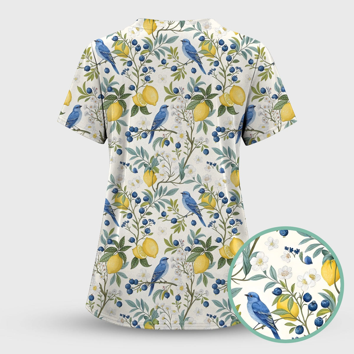 Cute Bluebird Lemon Berry Nurse Scrub Top