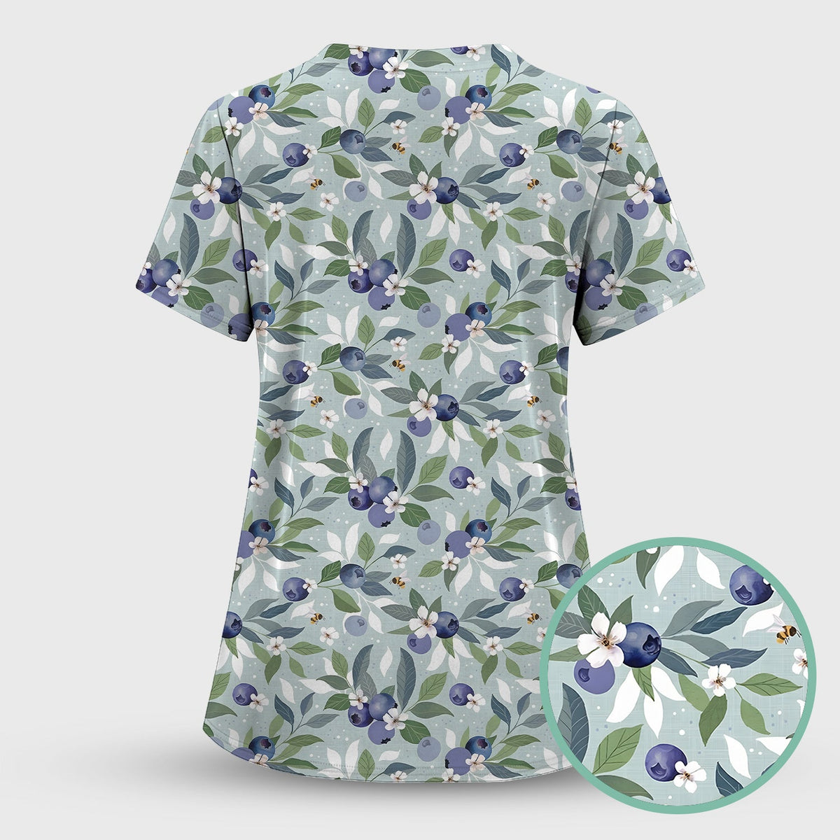 Fresh Blueberry Blossom Garden Nurse Scrub Top