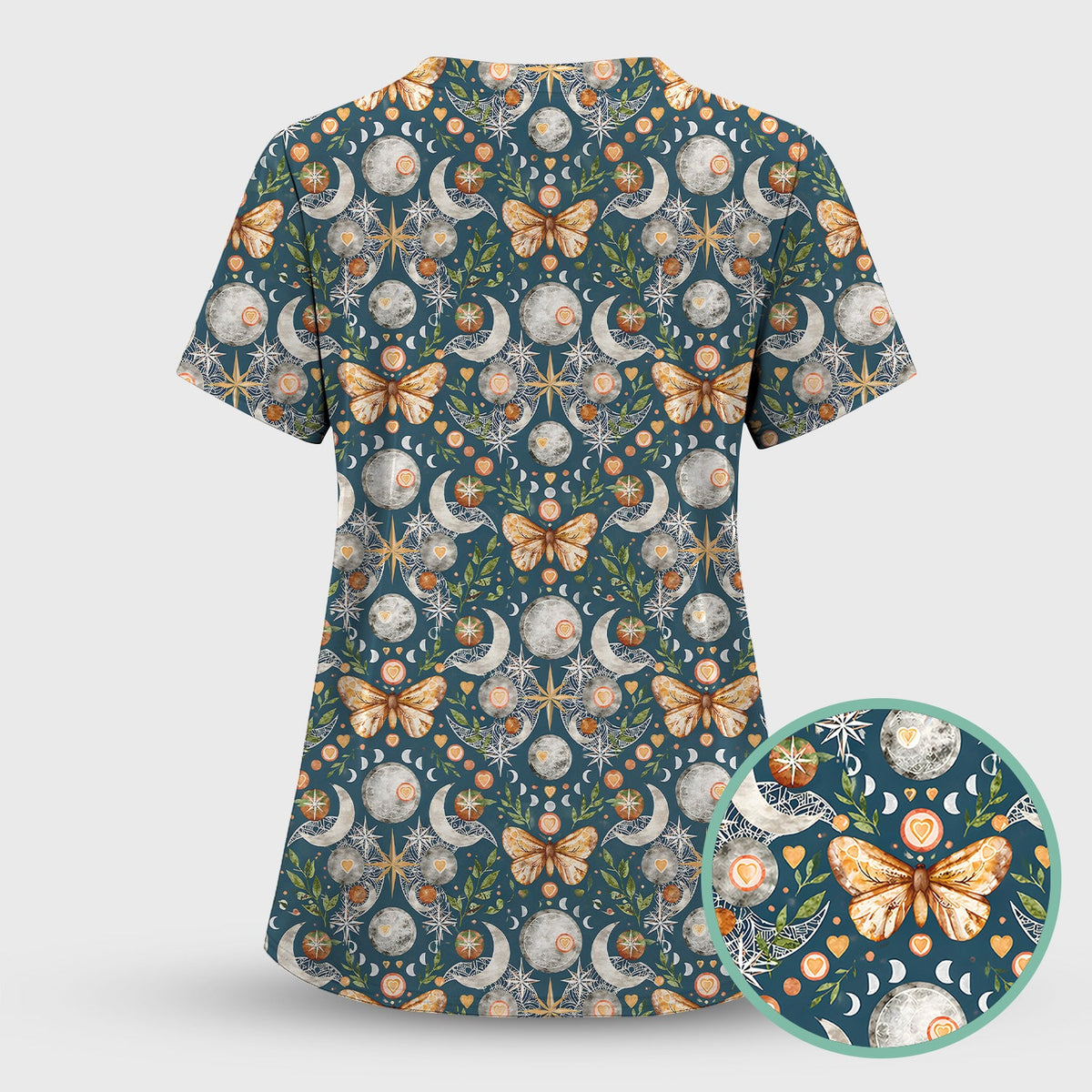 Celestial Butterfly Moonlight Nurse Scrub Top