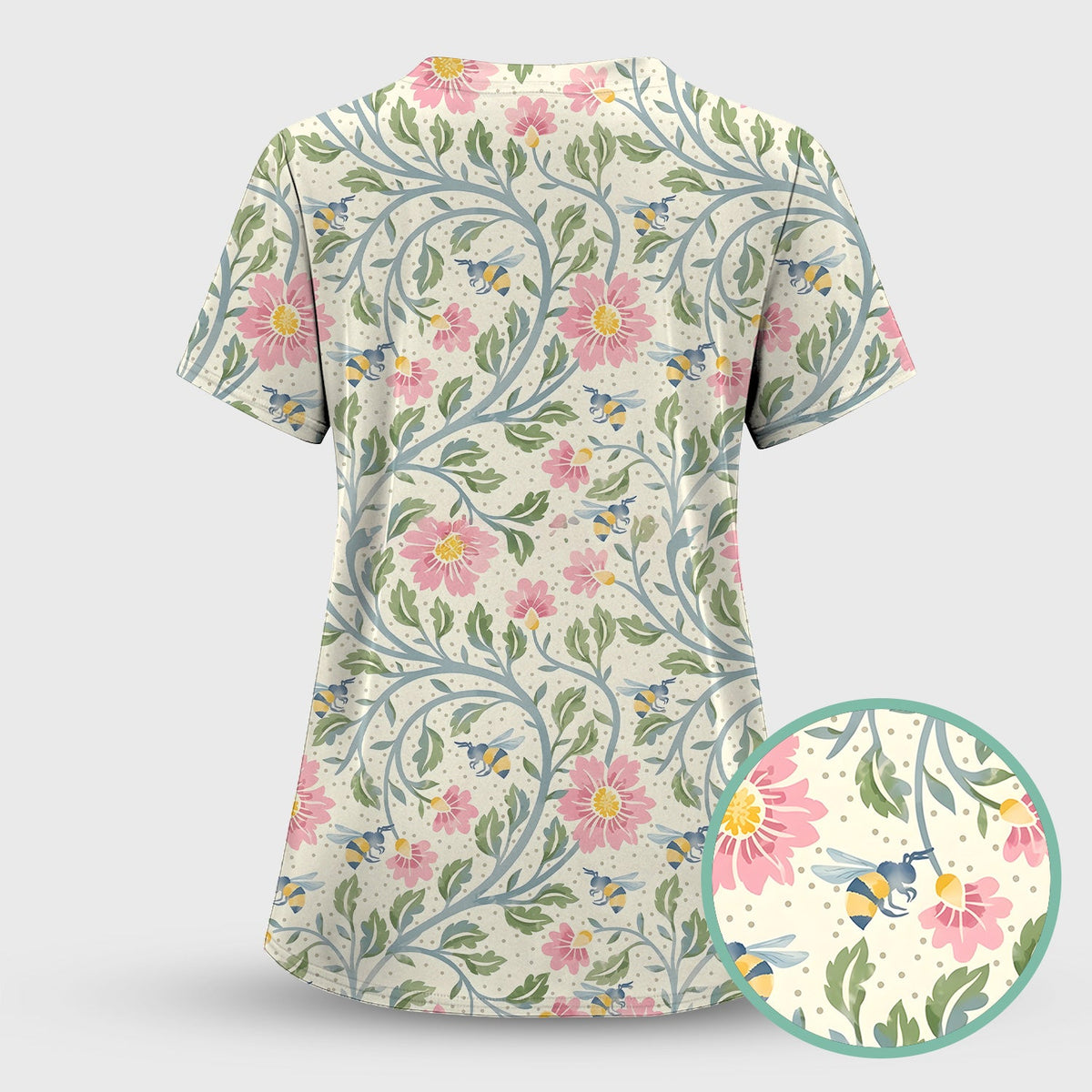 Floral Bee Garden Nurse Scrub Top