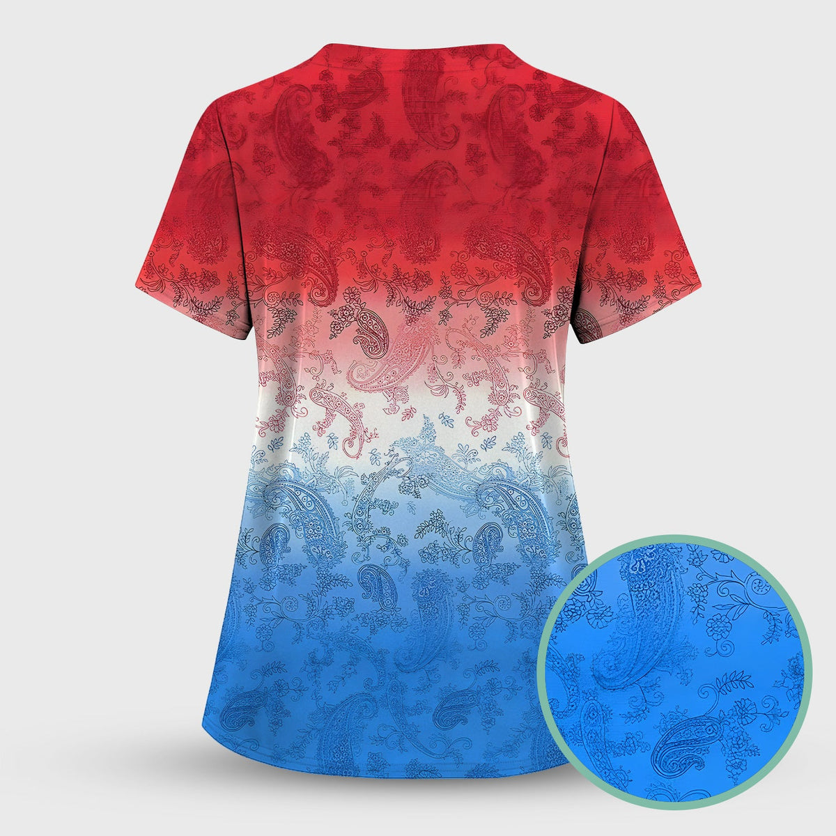 Red Blue Paisley Ombre Nurse Scrub Set