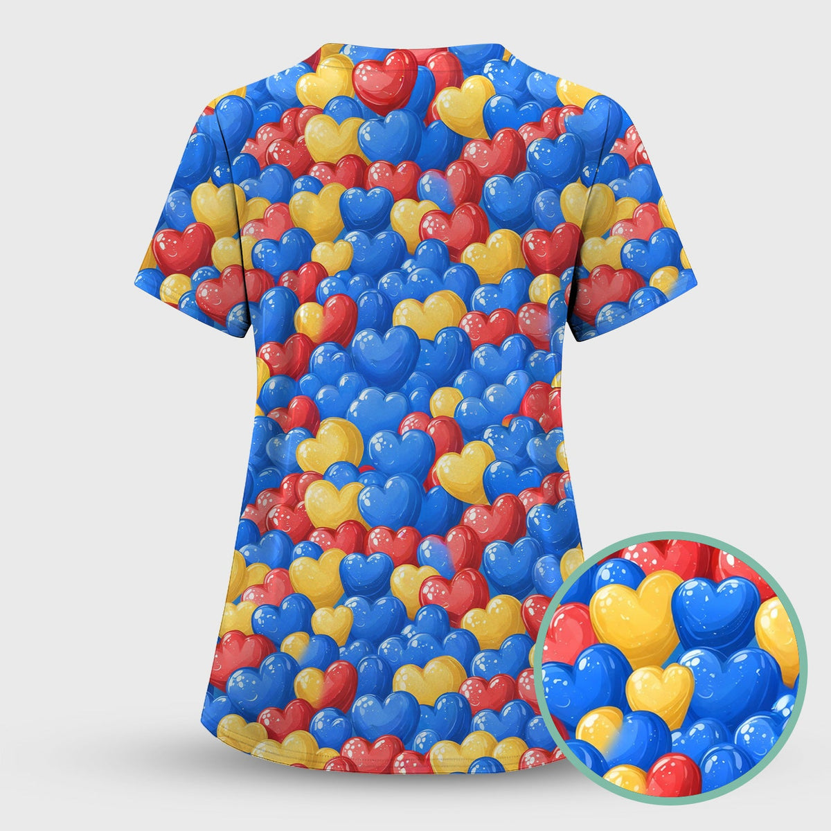 Colorful Autism Heart Nurse Scrub Top