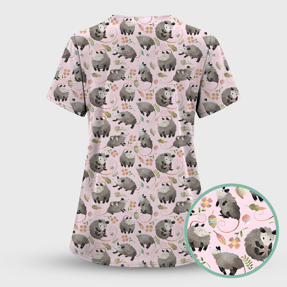 Opossum Playing Flower Garden Nurse Scrub Set