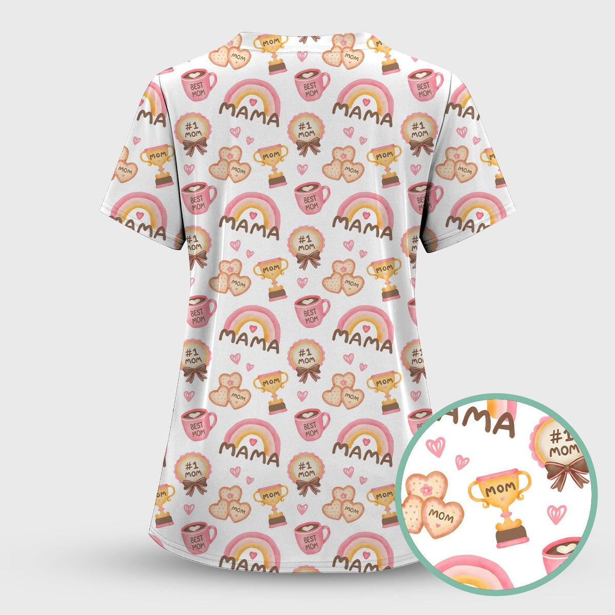 Sweet Nurse Mama Rainbow Trophy Heart Scrub Set