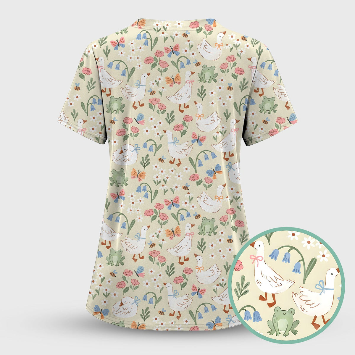 Goose Frog Garden Nurse Scrub Top