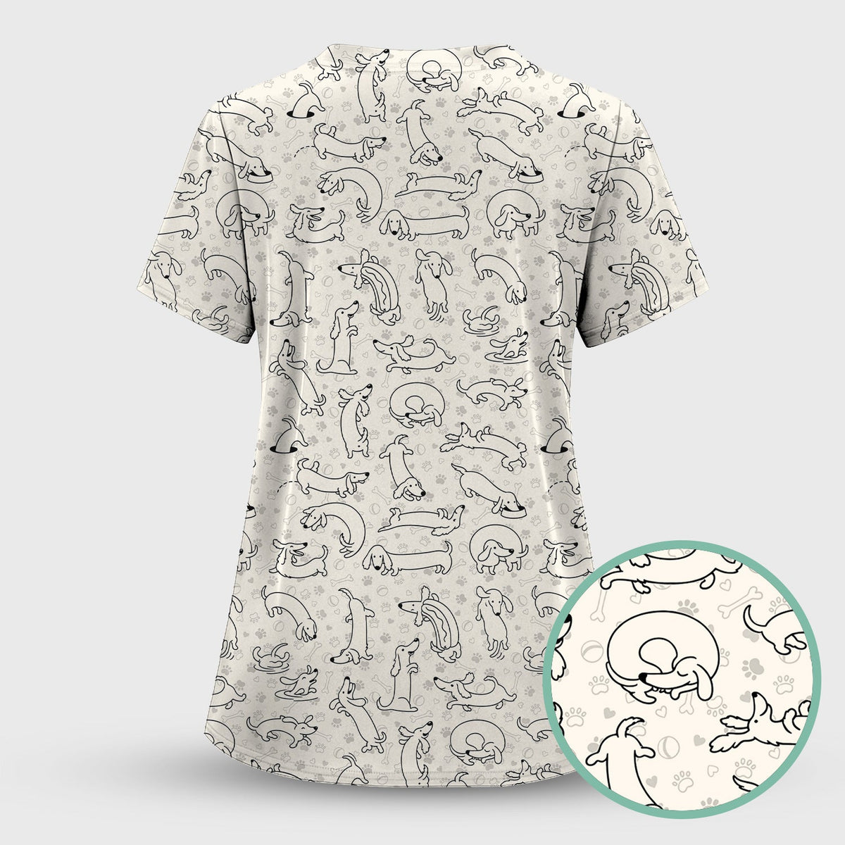 Dachshund Line Art Nurse Scrub Top