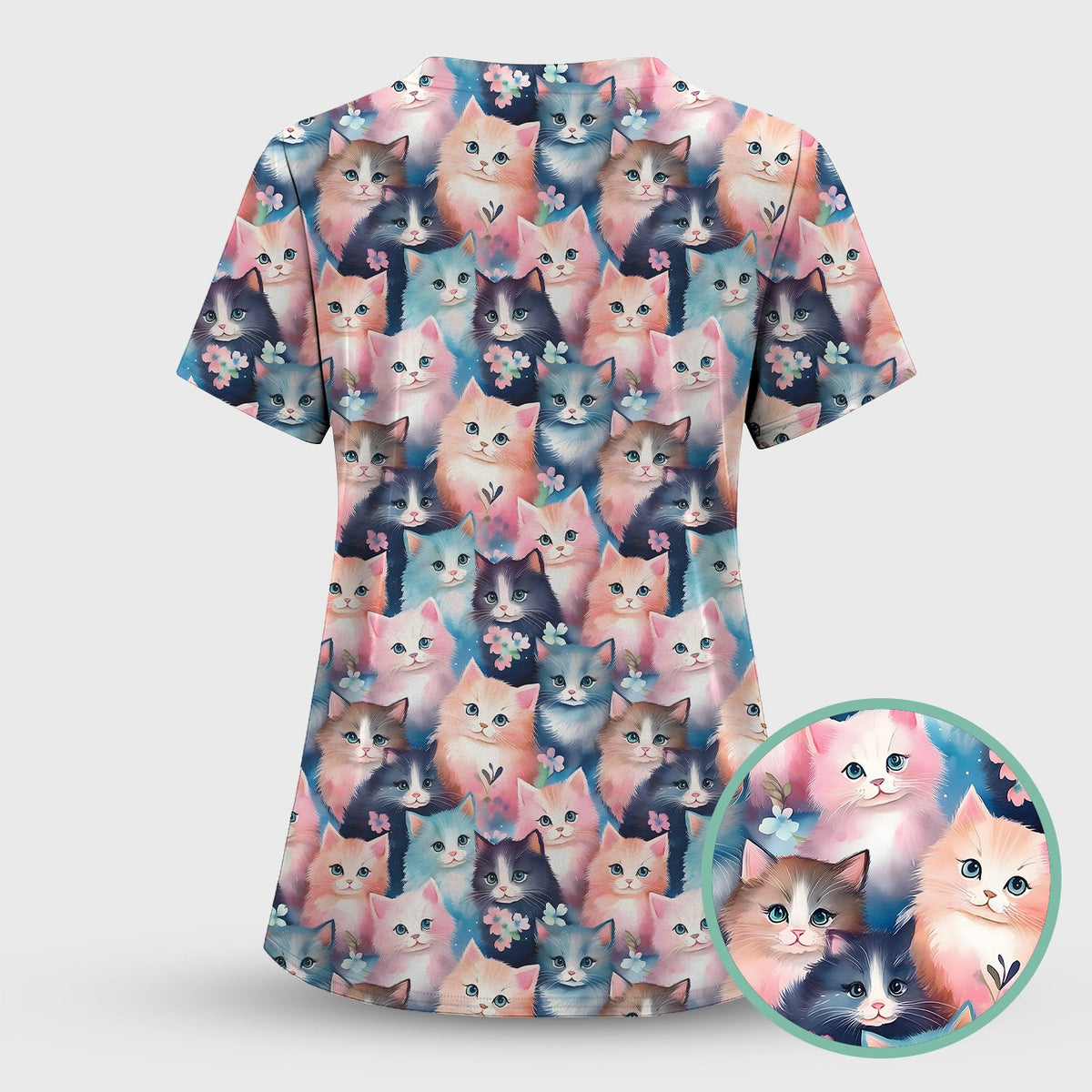 Pastel Kitten Aesthetic Nurse Scrub Top