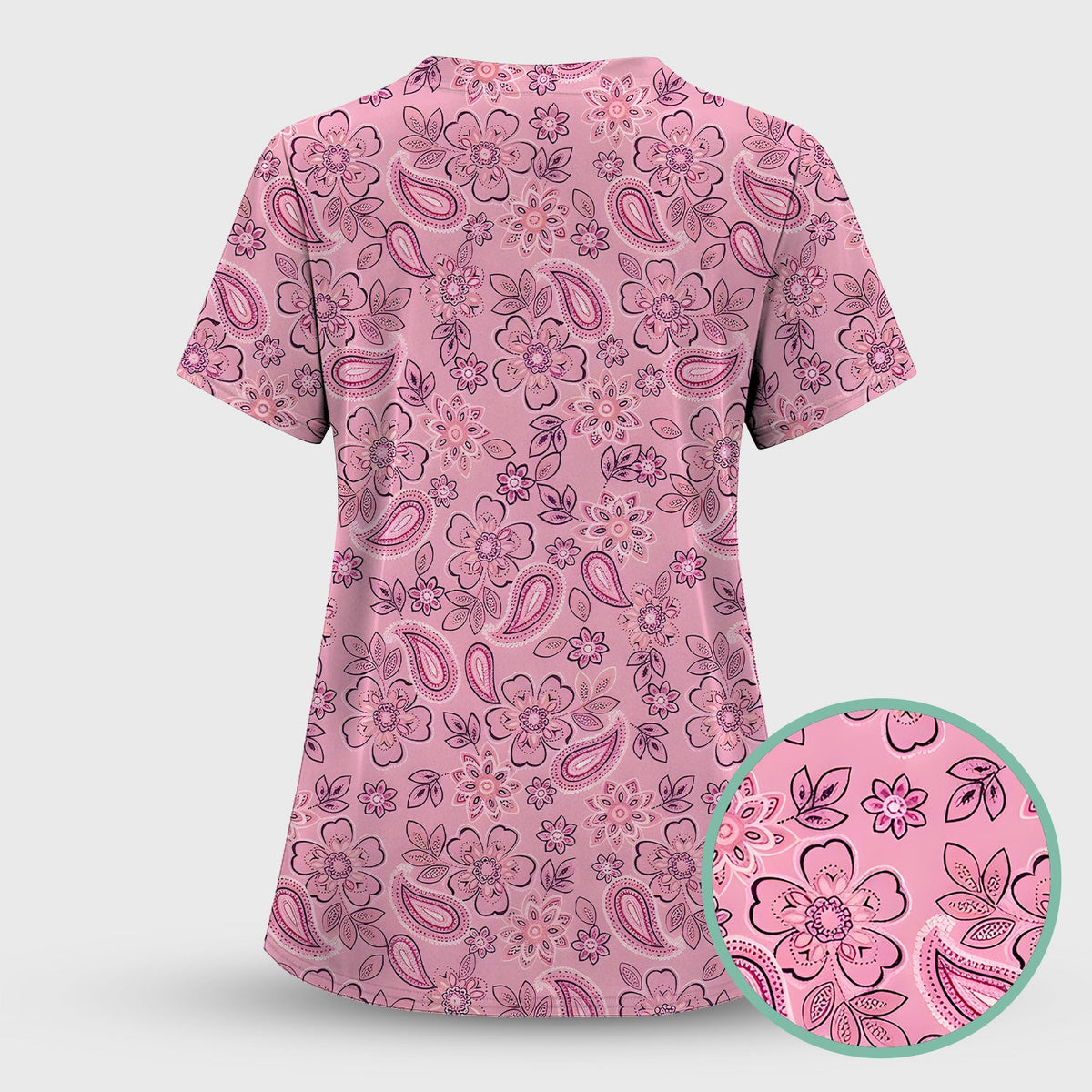 Pink Paisley Floral Nurse Scrub Top