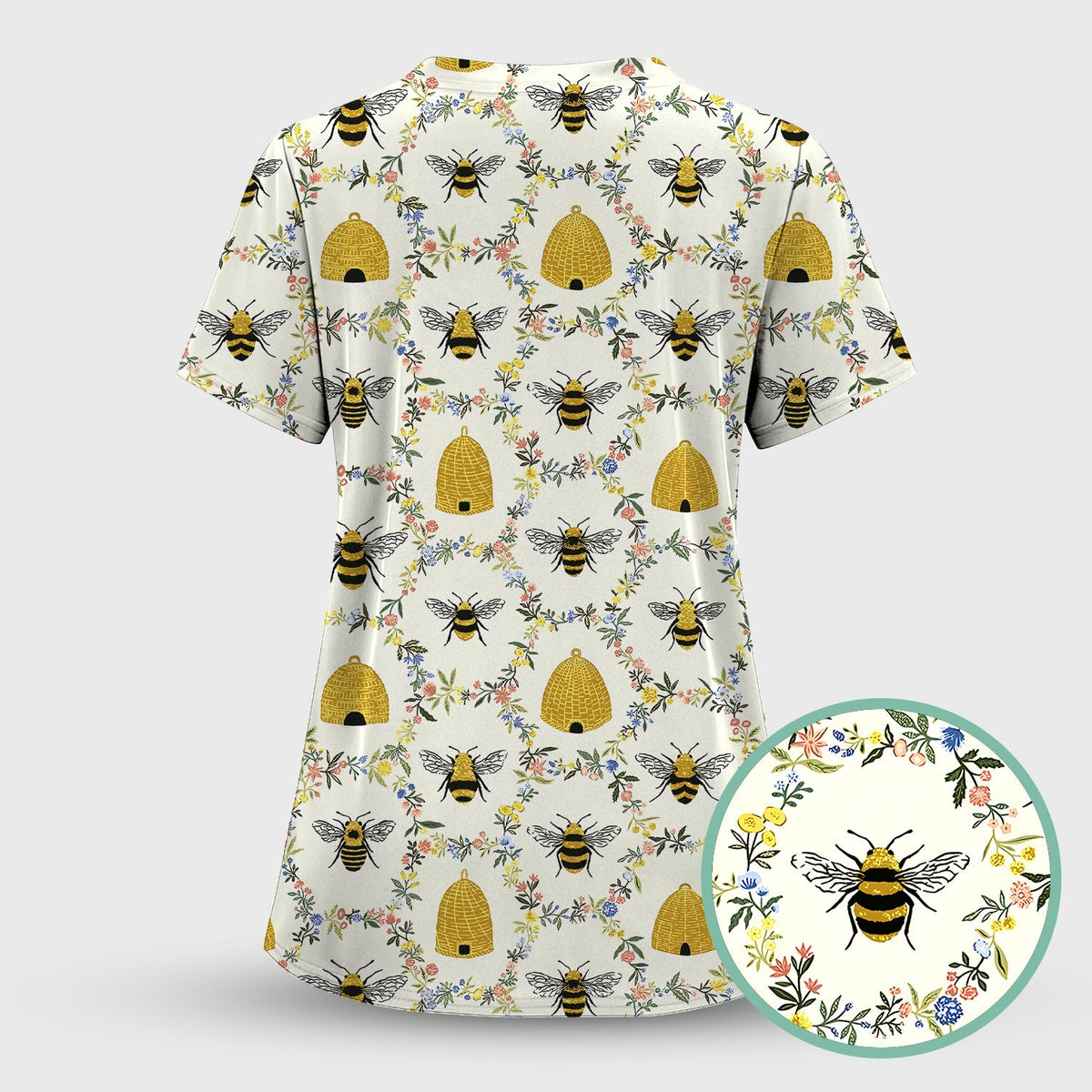 Honey Bee Beehive Floral Nurse Scrub Set