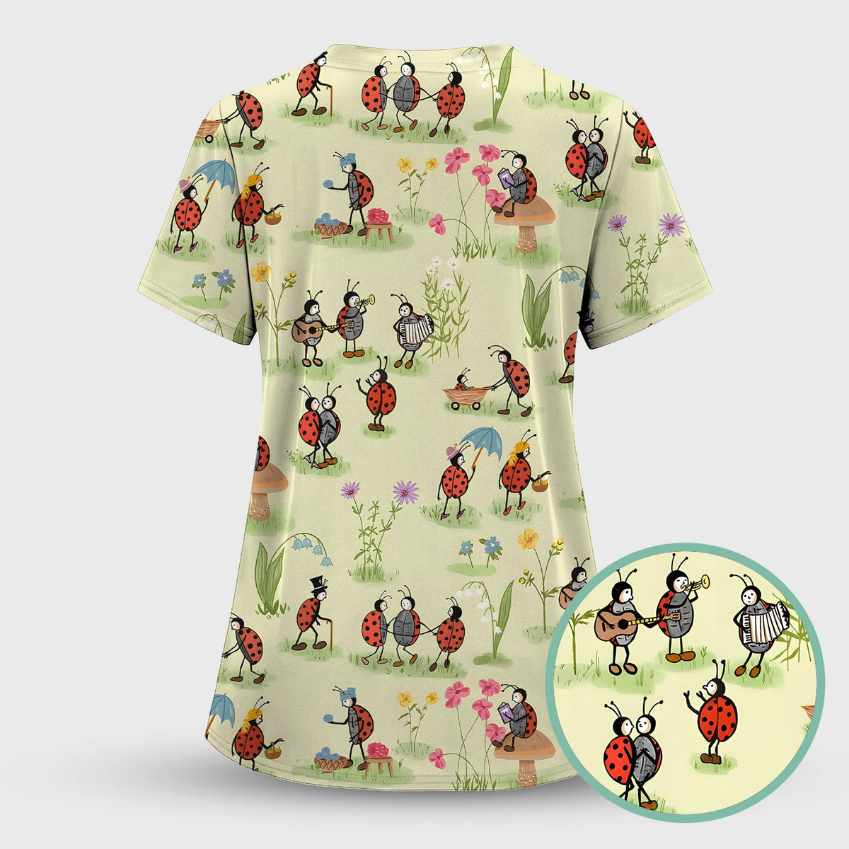 Whimsical Ladybug Garden Activity Nurse Scrub Set