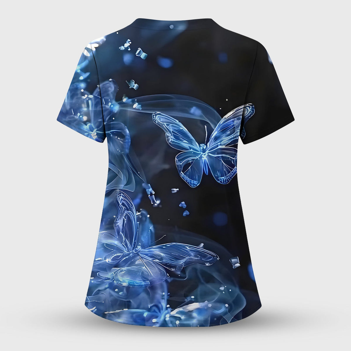 Glowing Blue Butterfly Garden Nurse Scrub Set