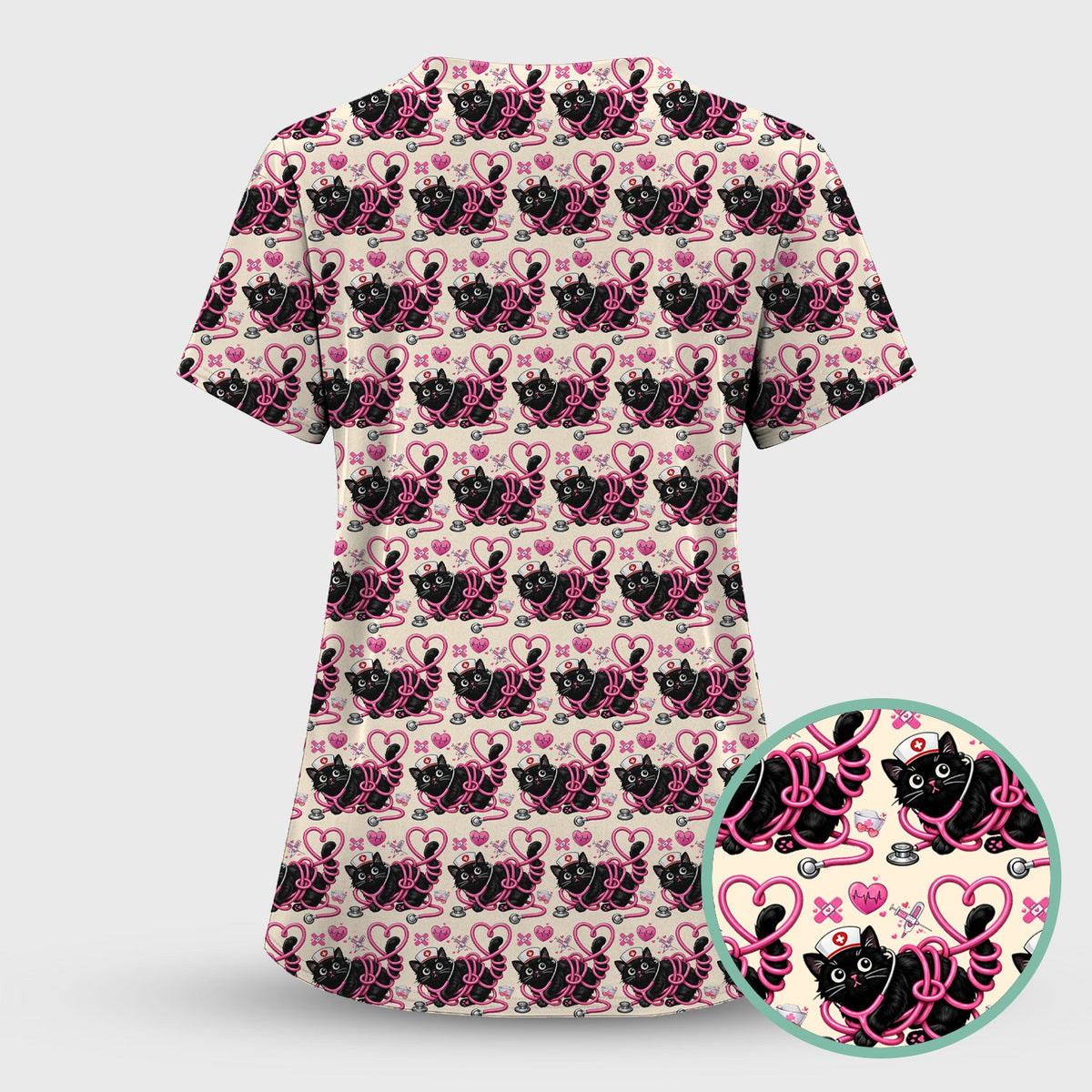 Valentine Cat Nurse Heart Scrub Top
