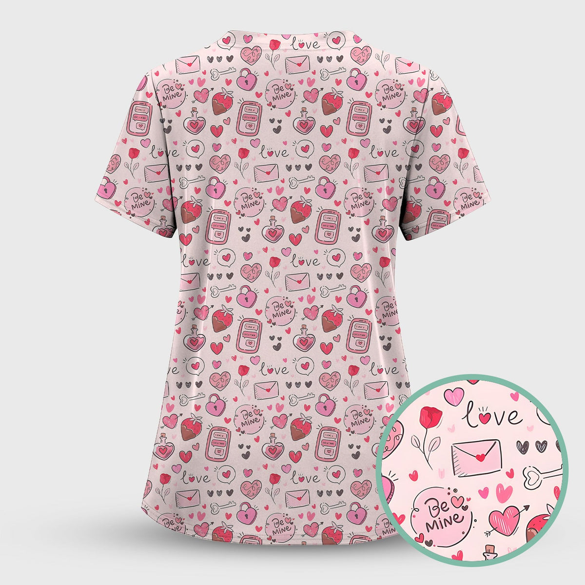 Be Mine Pink Heart Valentine Nurse Scrub Set