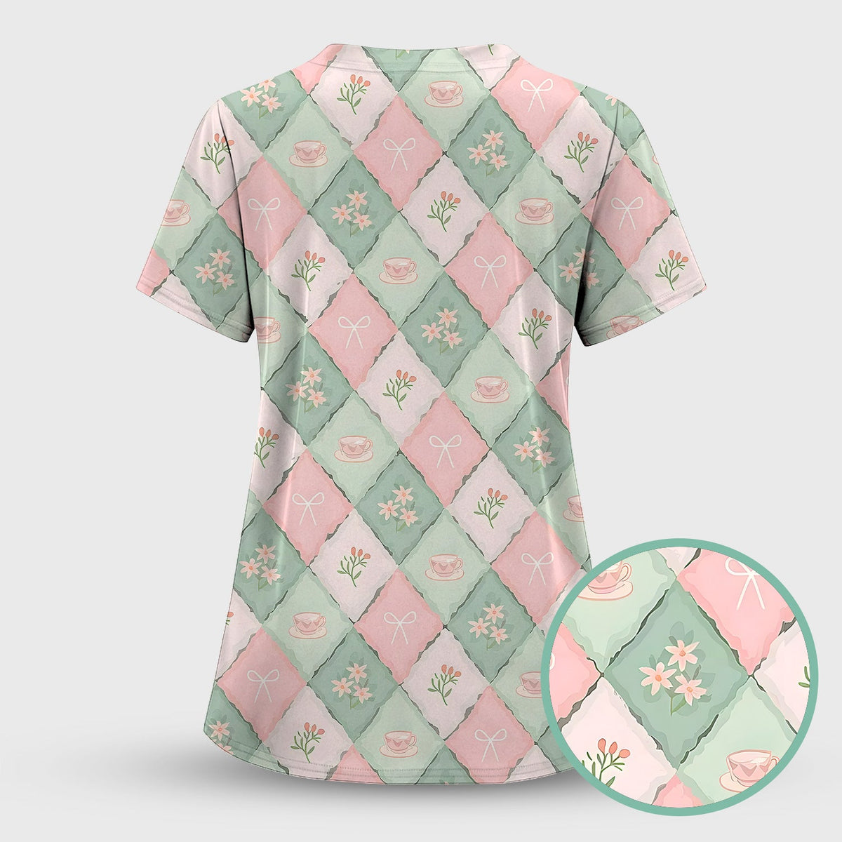 Flowers Tea Cups Nurse Scrub Set