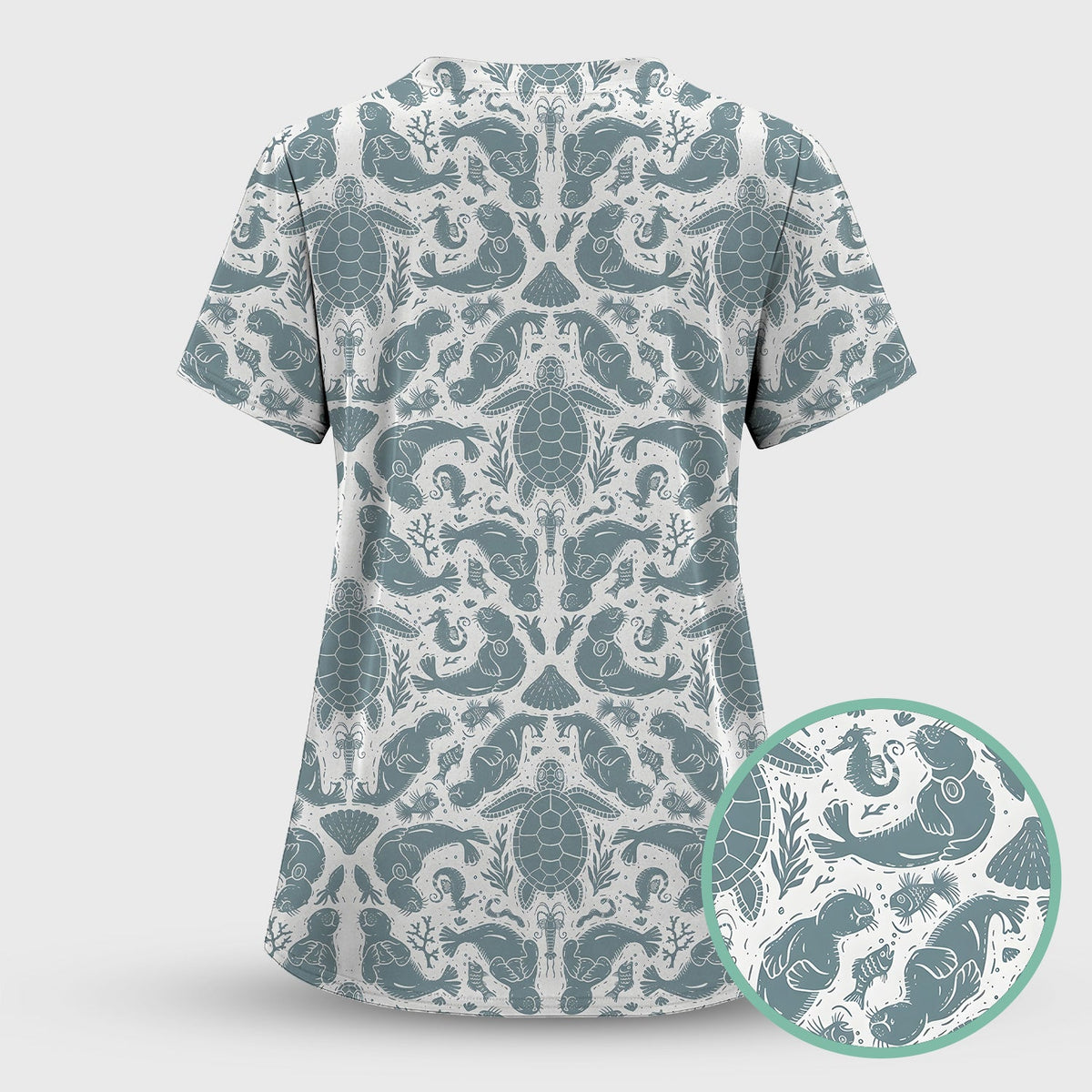 Ocean Sea Marine Life Nurse Scrub Top
