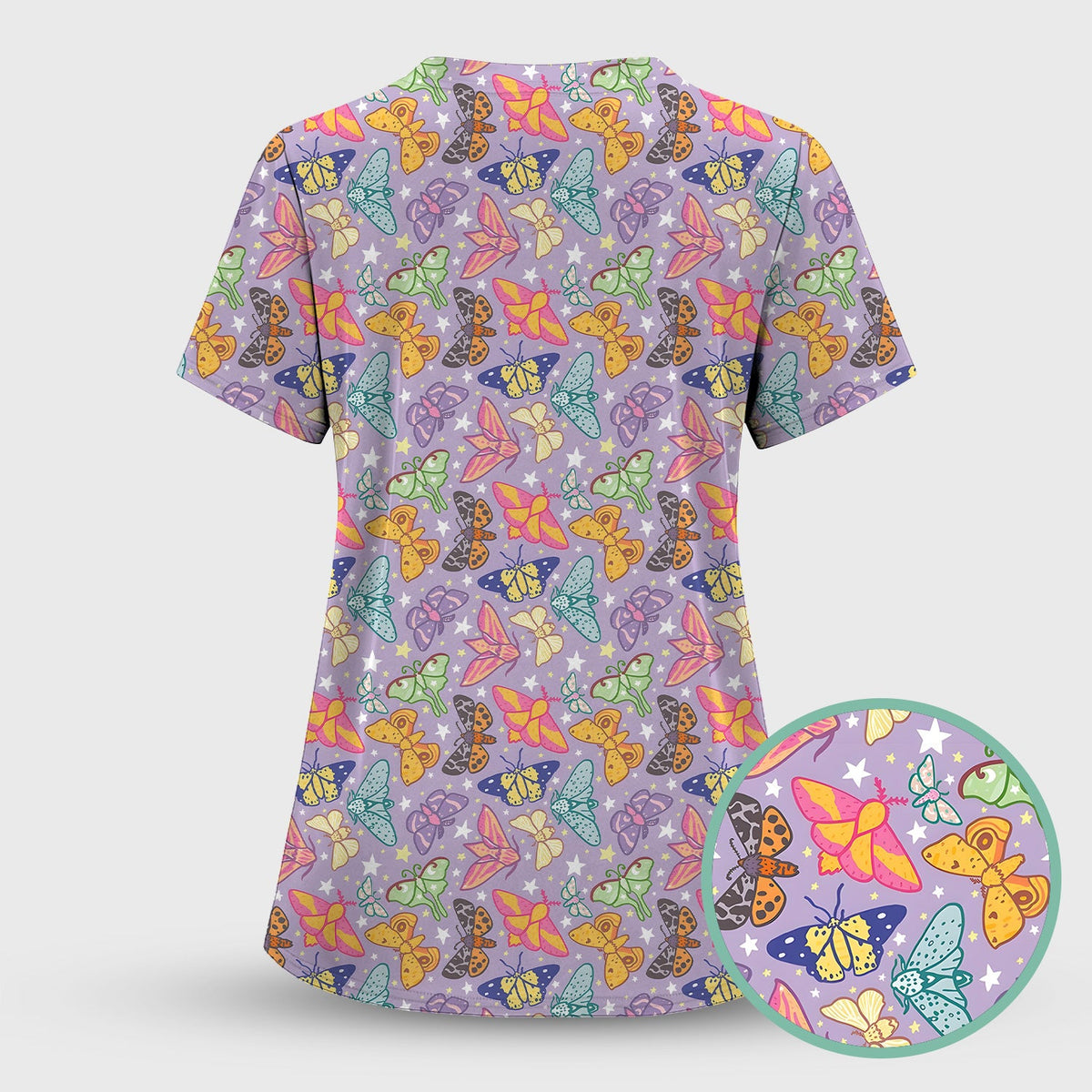 Colorful Butterfly Moth Nurse Scrub Top