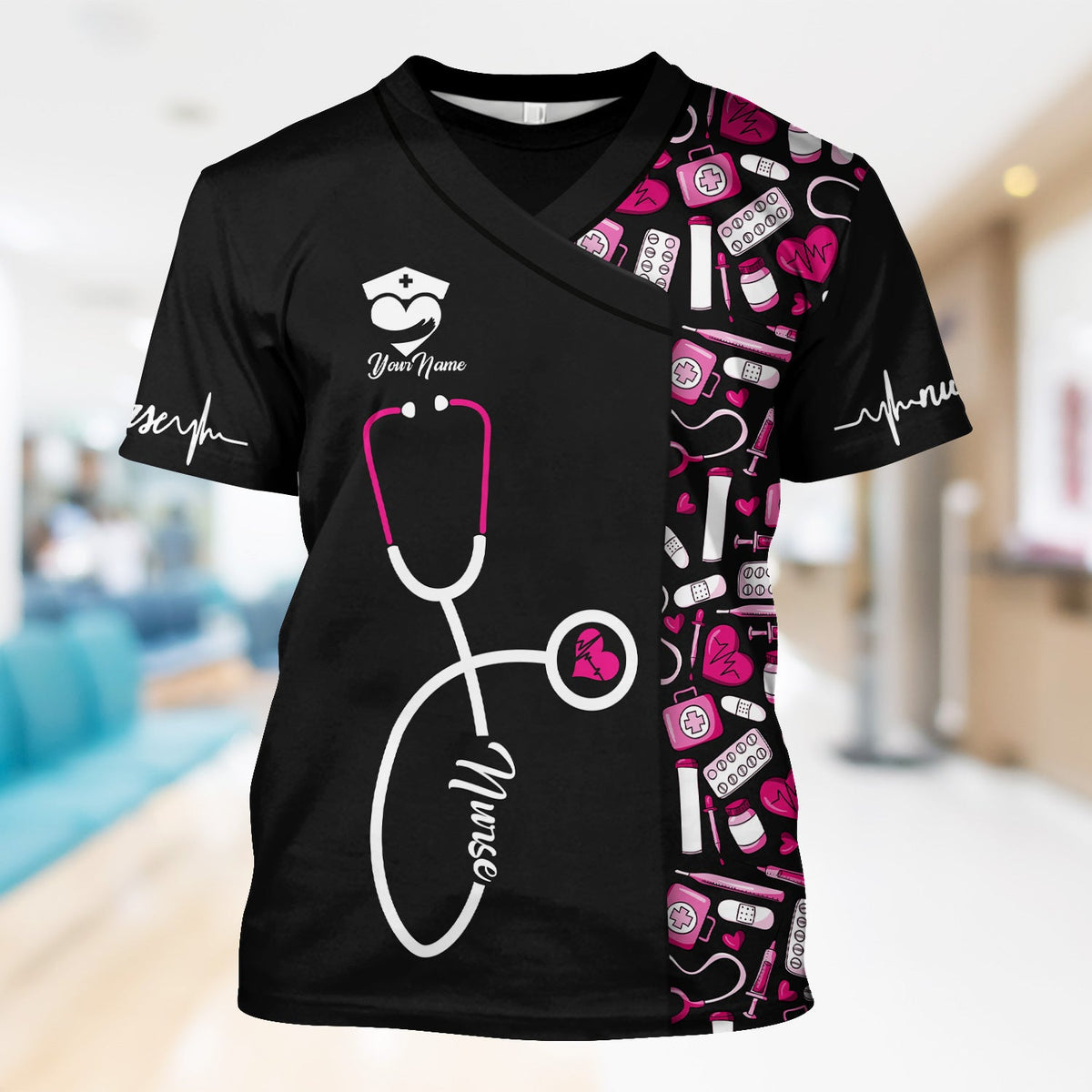 Personalized Nurse Shirt - Stethoscope & Medical Design with Heart - Custom Gift for RN CNA LPN Healthcare Workers