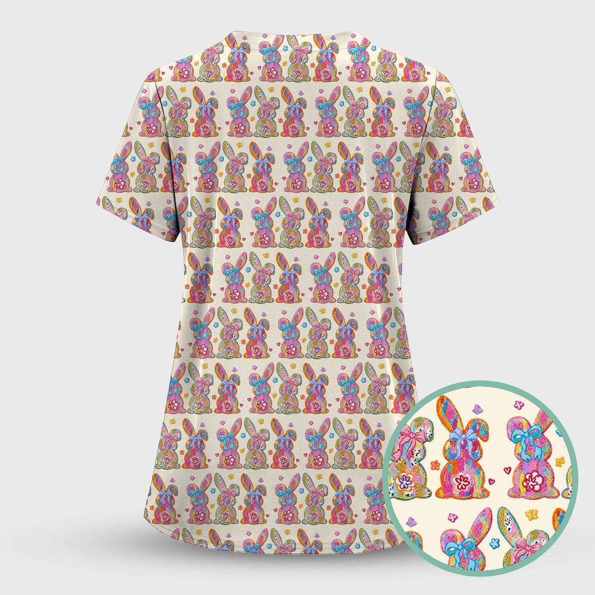 Pastel Bunny Floral Nurse Scrub Set