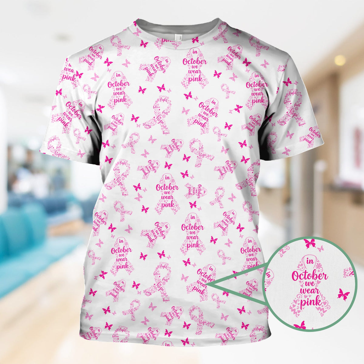 Personalized Breast Cancer Awareness Nurse Scrub Top