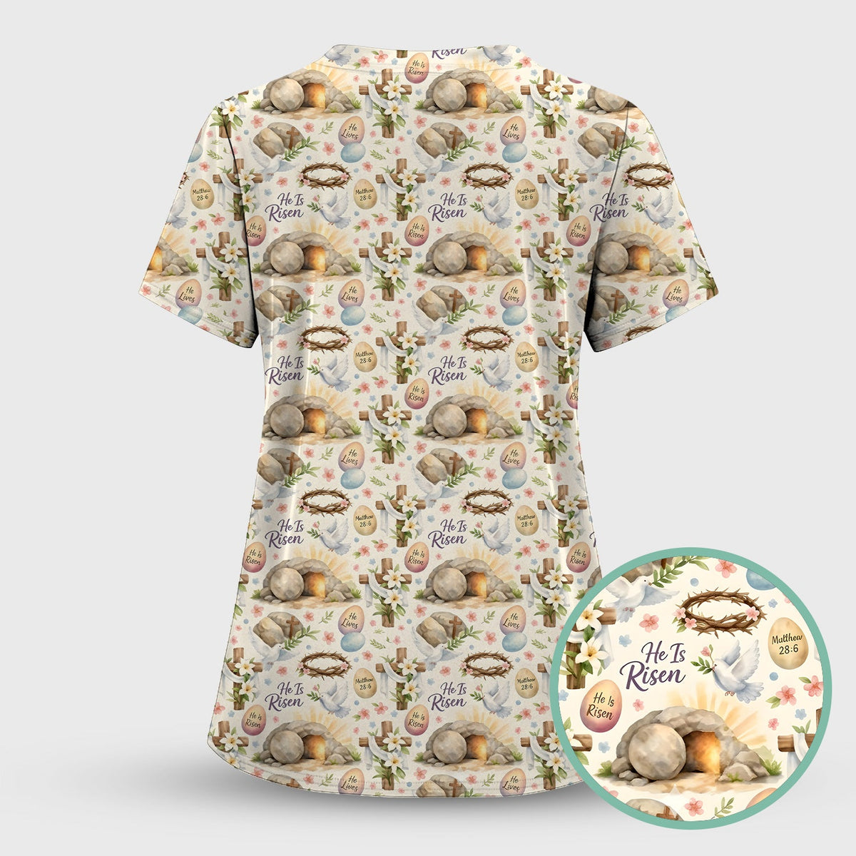 Risen Cross Tomb Lily Nurse Scrub Set - Easter Gift
