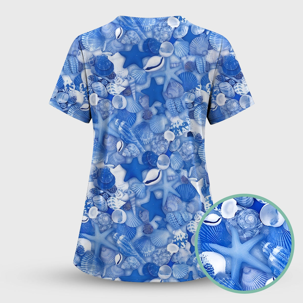 Blue Seashell Starfish Ocean Nurse Scrub Set