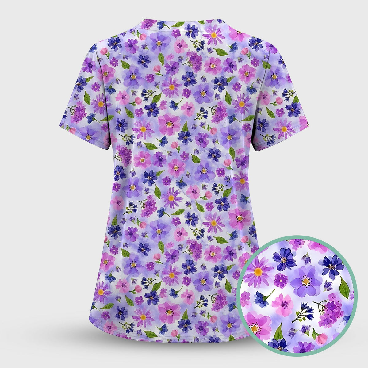 Purple Watercolor Wildflower Bloom Nurse Scrub Top