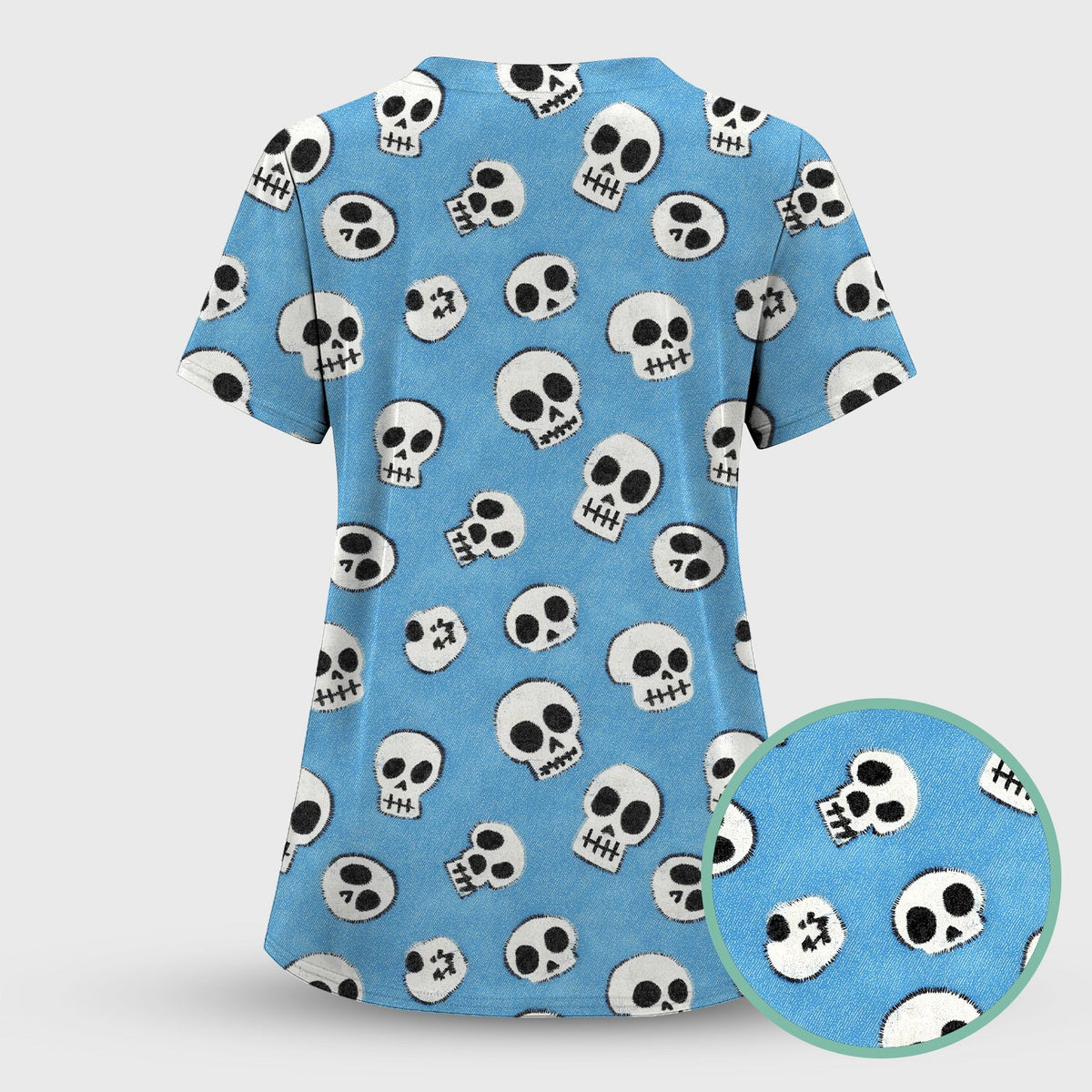 Blue Skull Nurse Scrub Top - Halloween Gift