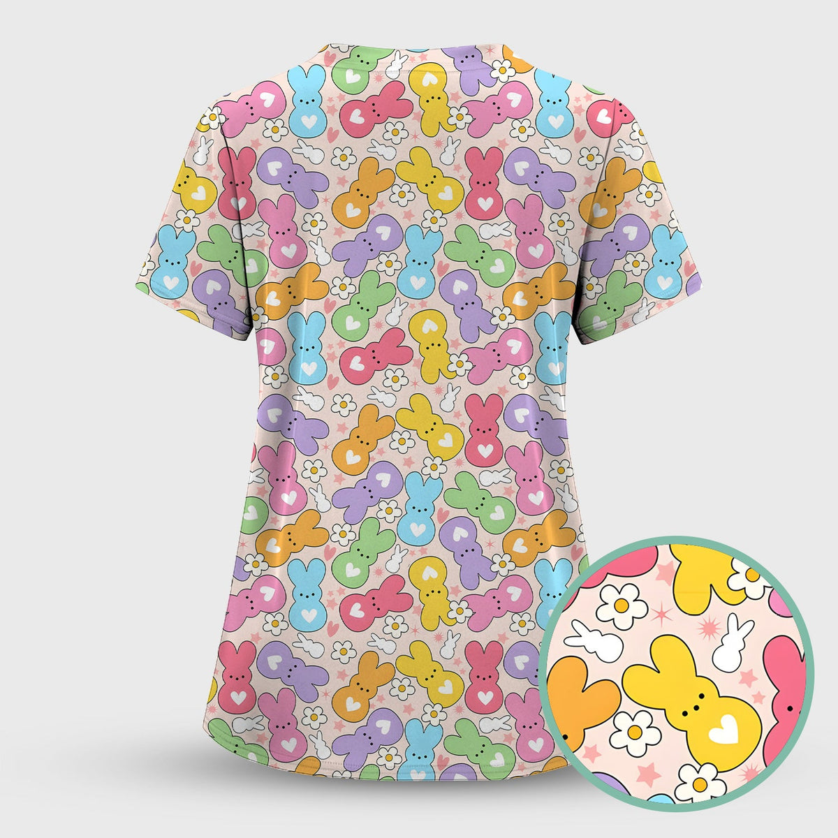 Sweet Pastel Bunny Daisy Nurse Scrub Set